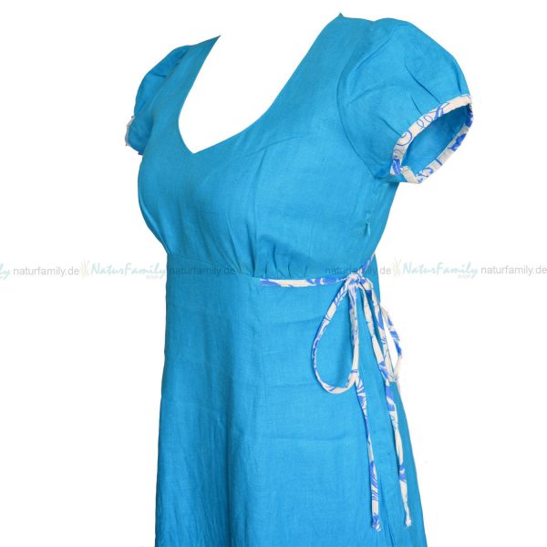 Leinenkleid Maxikleid aus 100% Leinen türkisblau öko Sommer Kleid 1524